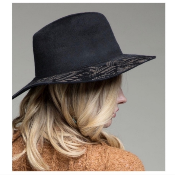 Accessories - Boho Wool laser Print Brim Panama Hat